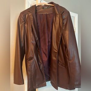 Chocolate Co Ord Faux Leather Tailored Boyfriend Blazer